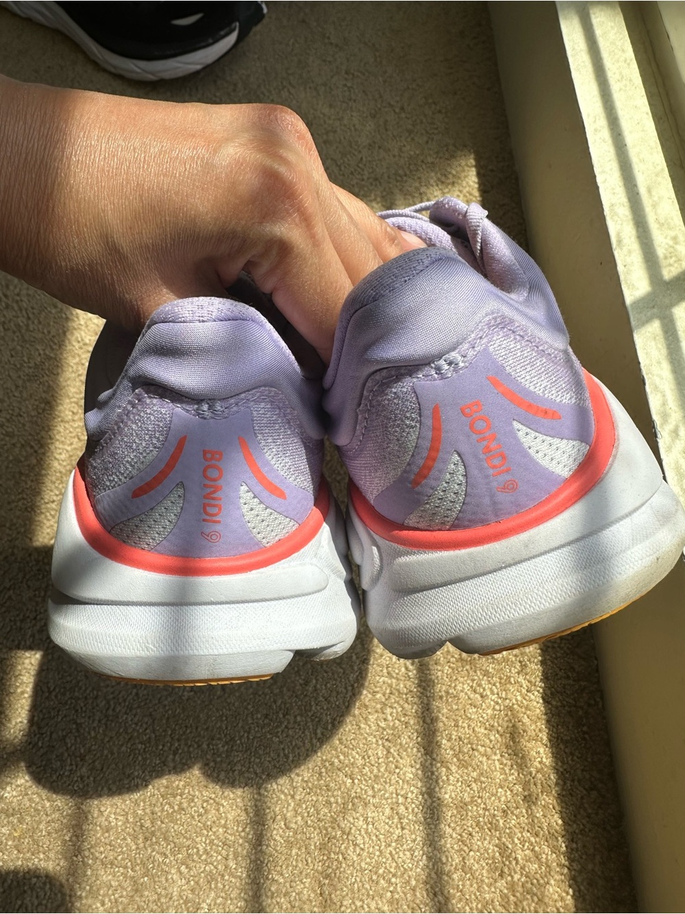 Hoka Lavender Athletic Running Shoes with Orange Accents - Picture 3 of 5